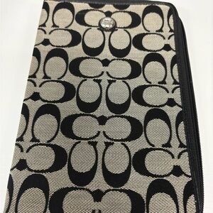 Coach Black and Cream Signature tablet holder